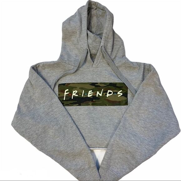 FRIENDS gray cropped pullover hoodie size small - Picture 3 of 5
